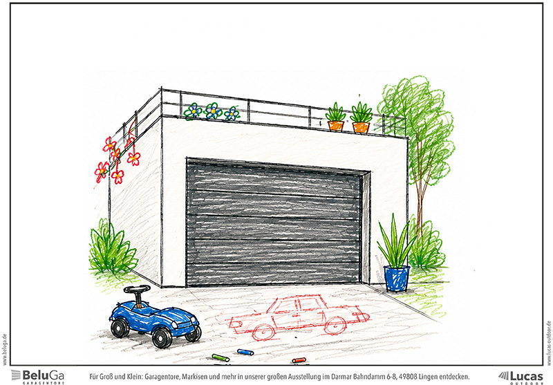 Vorschau: Vor der Garage, bunt ausgemalt